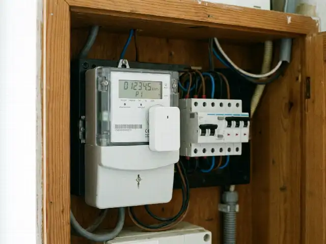 Digitale elektriciteitsmeter met module op de gebruikerspoort