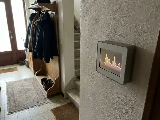Klein scherm voor energiebeheer aan de muur van een hal